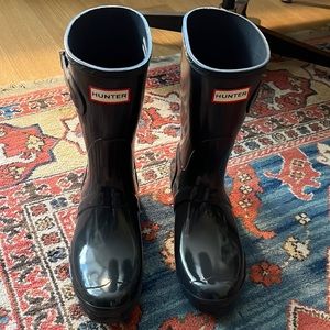 Hunter Women's Original Short Glossy Rain Boots Gray, Size 9
